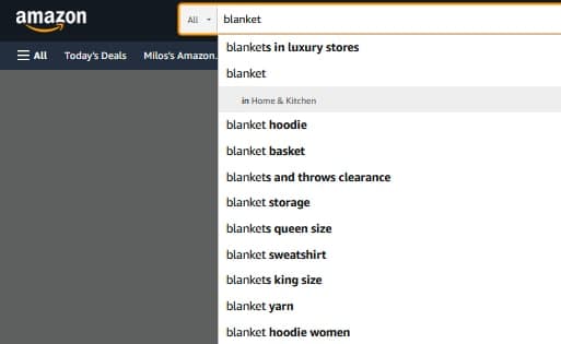 Amazon search bar to get suggestions